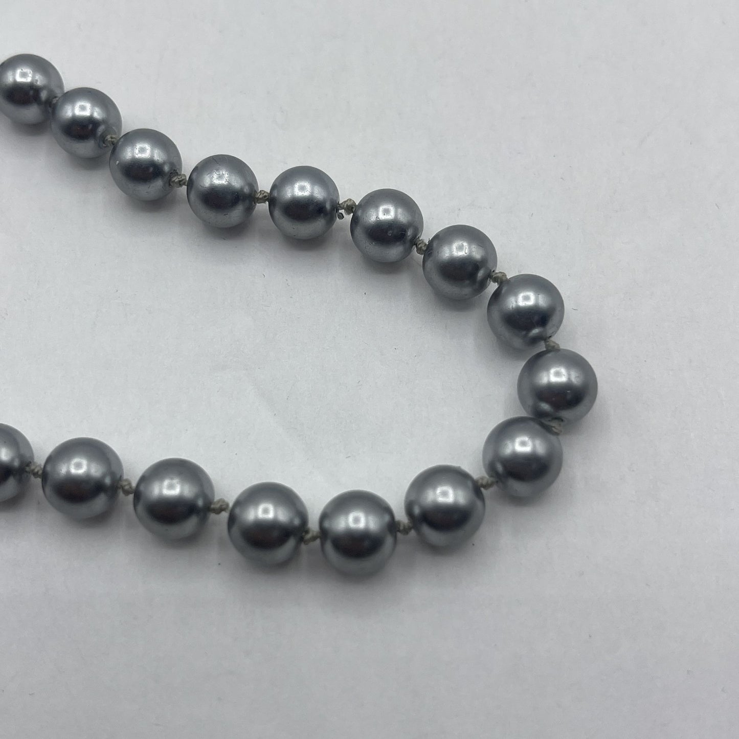 Vintage Kissaka Faux Gray Glass Pearl Beaded Necklace With Silver Clasp