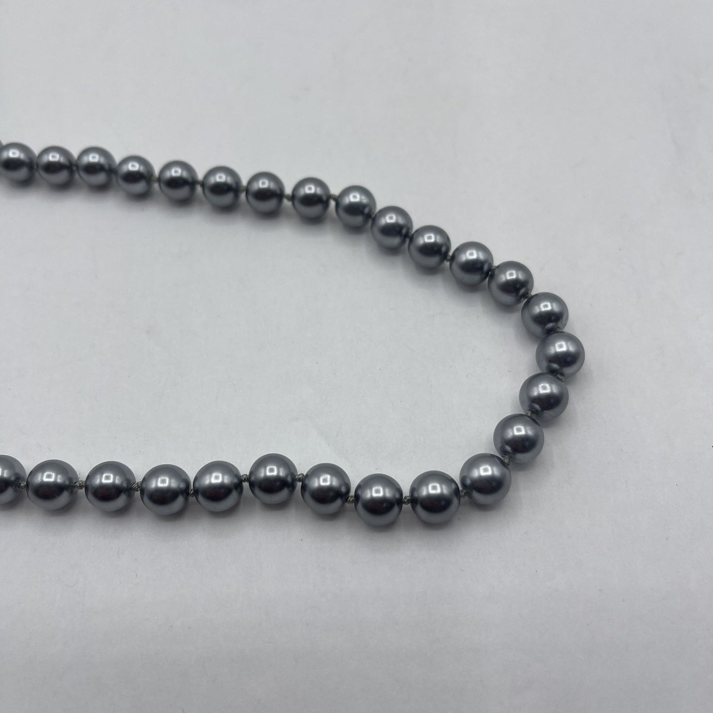 Vintage Kissaka Faux Gray Glass Pearl Beaded Necklace With Silver Clasp