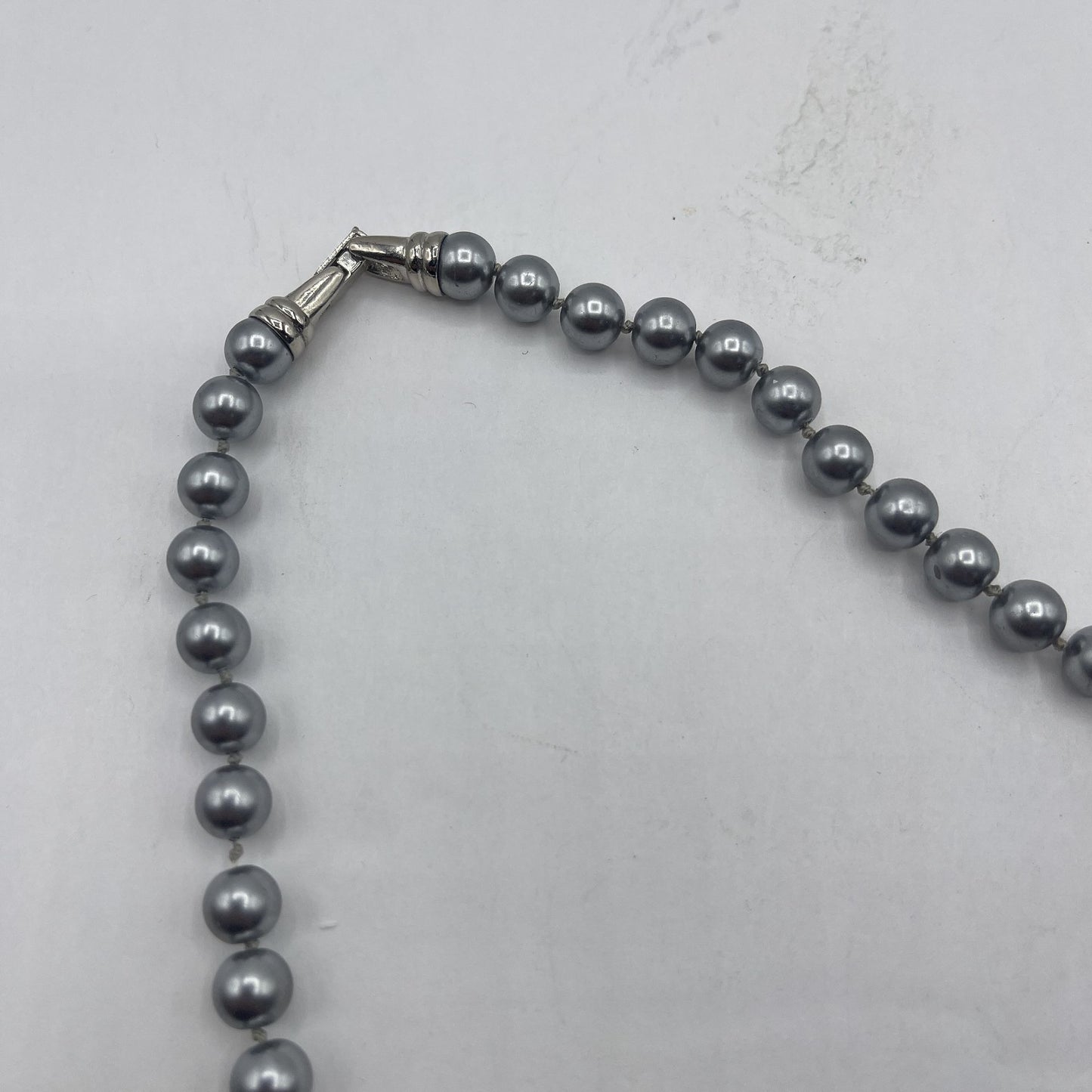 Vintage Kissaka Faux Gray Glass Pearl Beaded Necklace With Silver Clasp