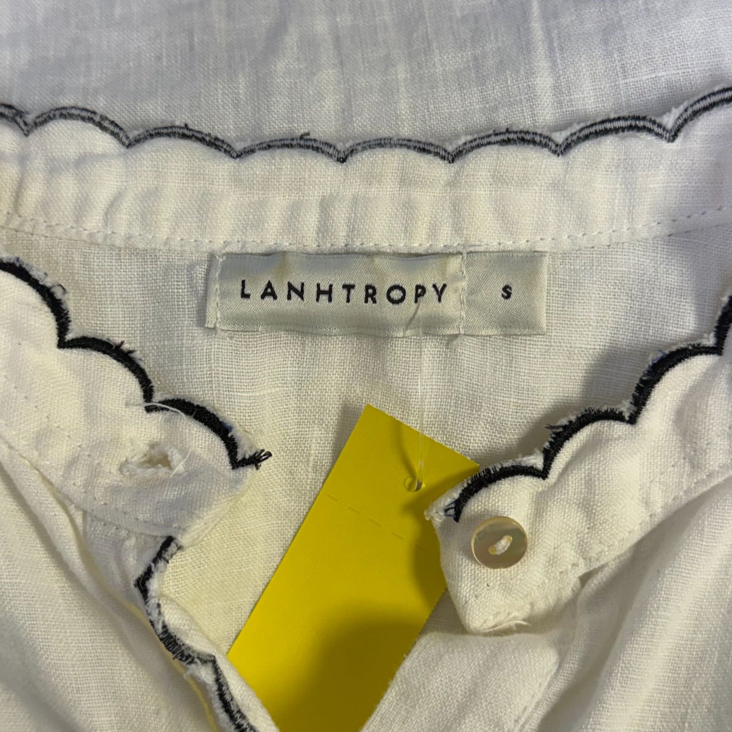 Lanhtropy White Linen Blouse With Scalloped Trim & Puff Sleeves S