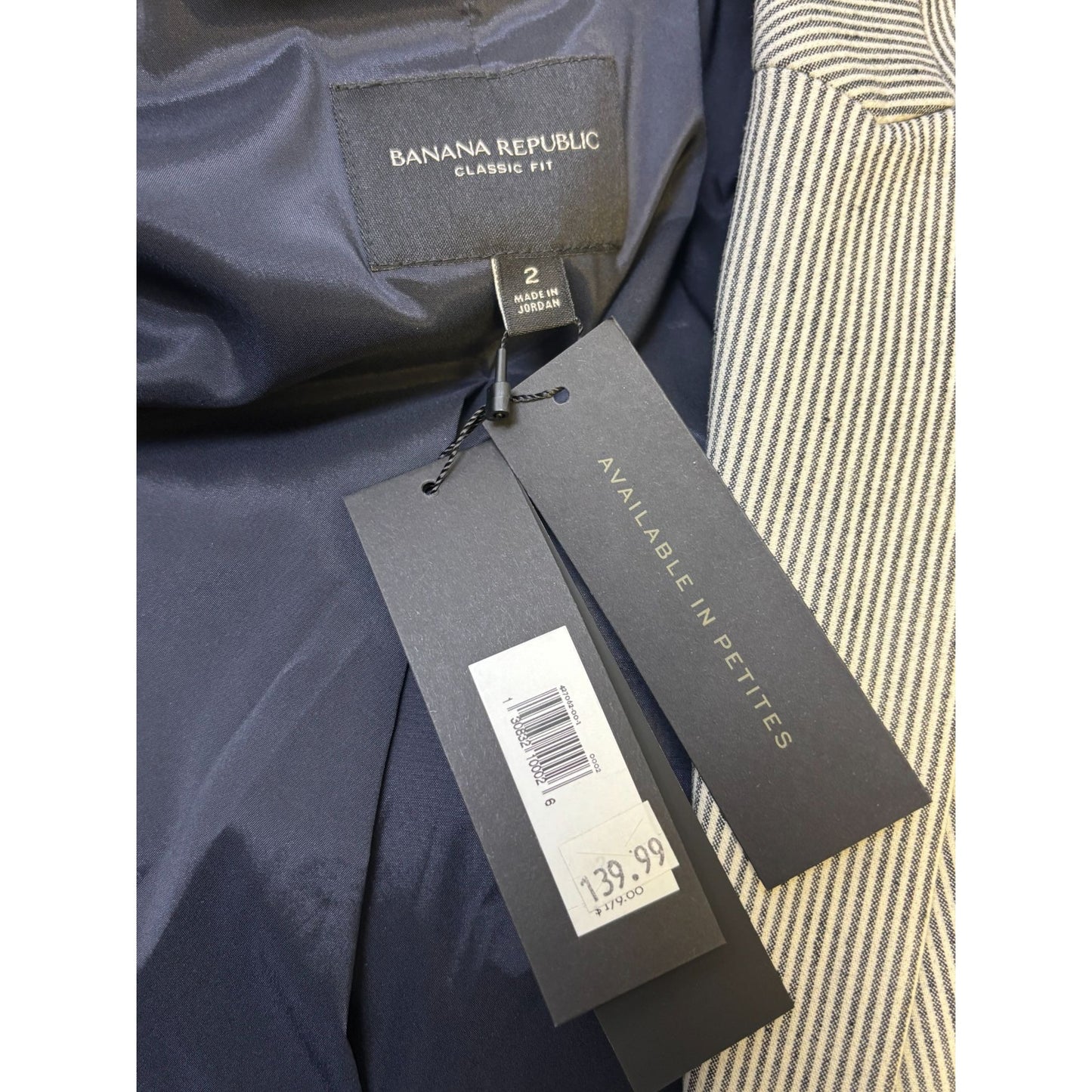 NWT Banana Republic Classic Fit Striped Jacket Gray & White Size 2