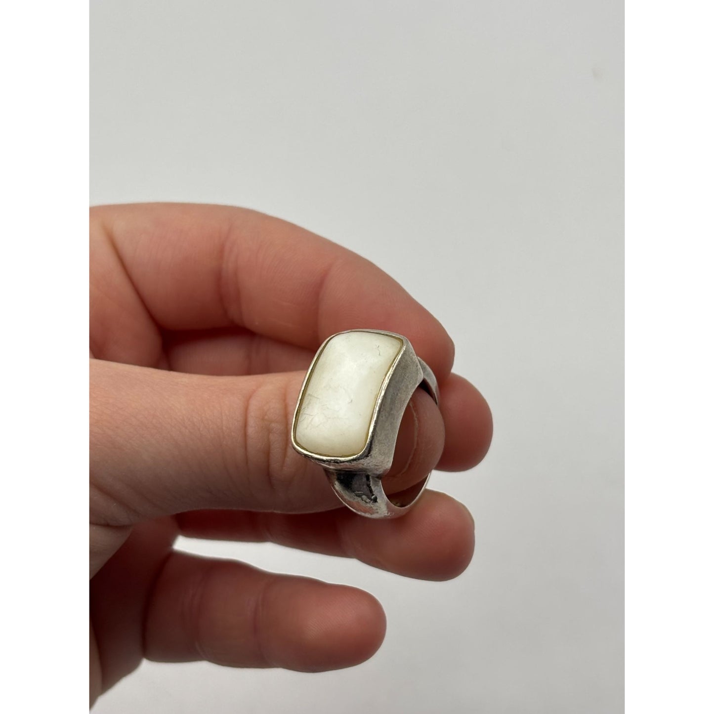 Vintage Sterling Silver 925 Mother Of Pearl Statement Ring 7