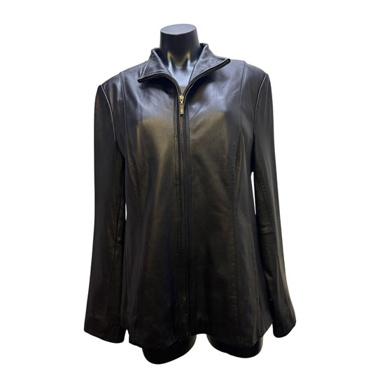 Black Cole Haan Lambskin Leather Zip Up Jacket XL