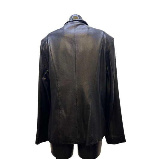 Black Cole Haan Lambskin Leather Zip Up Jacket XL