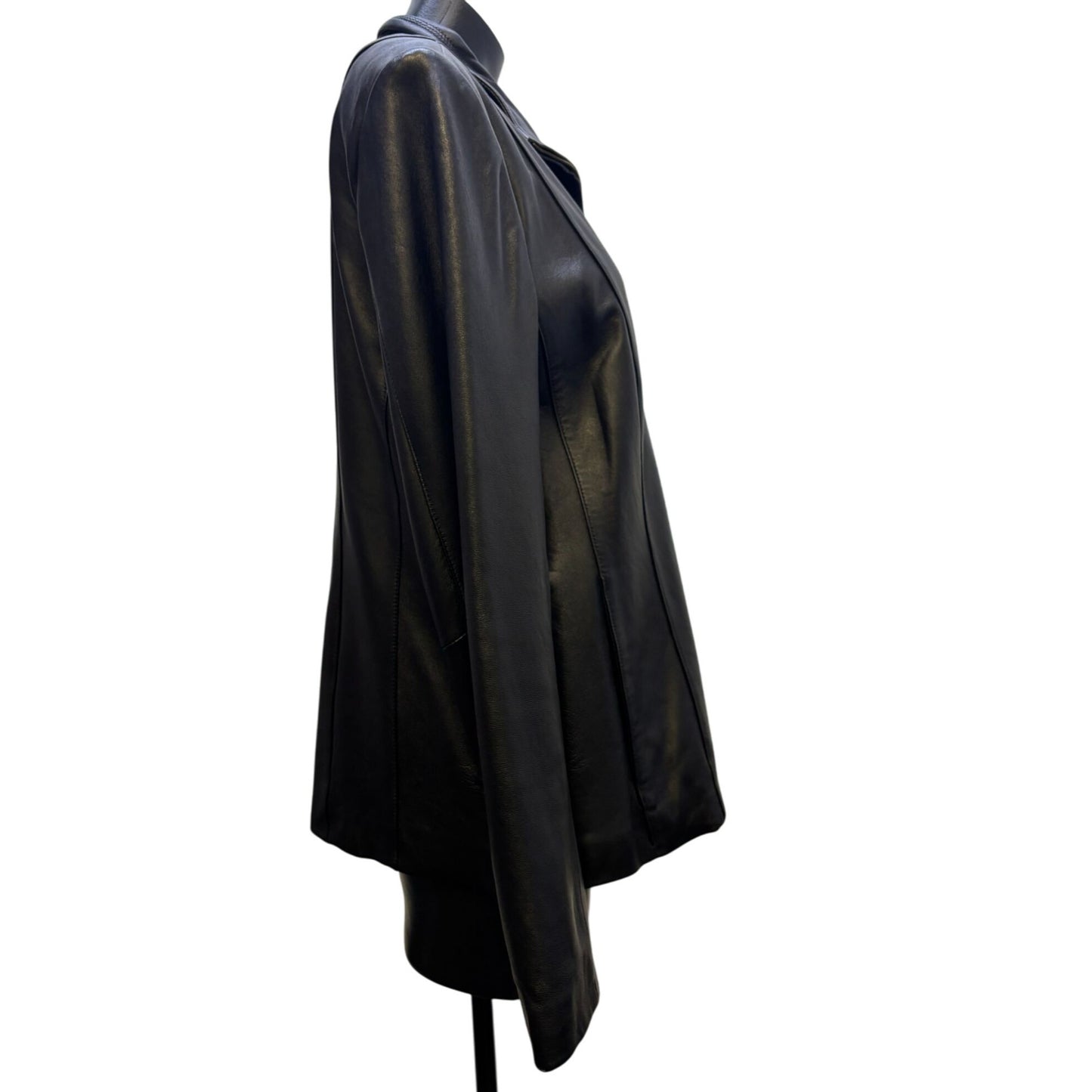 Black Cole Haan Lambskin Leather Zip Up Jacket XL