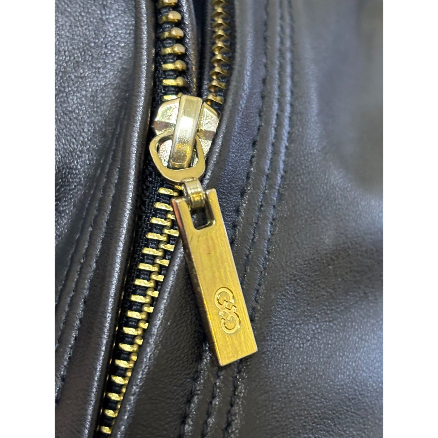 Black Cole Haan Lambskin Leather Zip Up Jacket XL