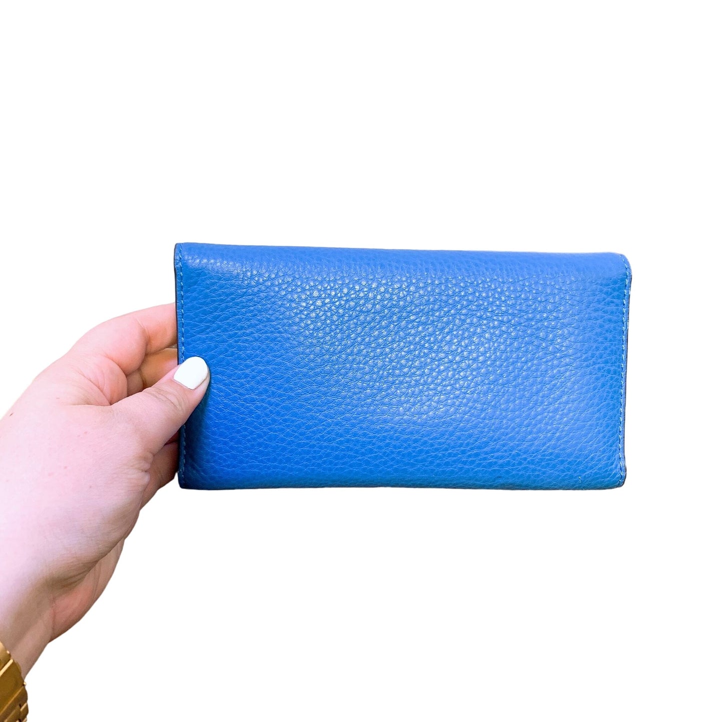 Michael Kors Blue Leather Wallet With Gold MK Logo