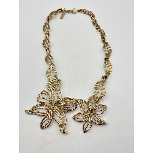 Oscar De La Renta Gold Tone Open Work Flower Necklace