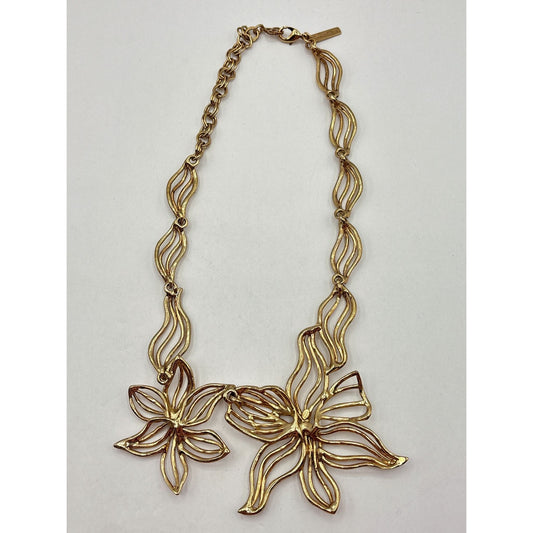 Oscar De La Renta Gold Tone Open Work Flower Necklace