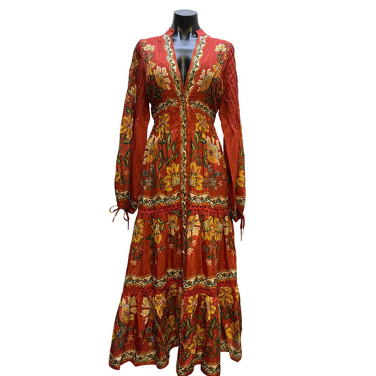 NWT Farm Rio For Anthropologie Red Floral Peasant Maxi Dress M