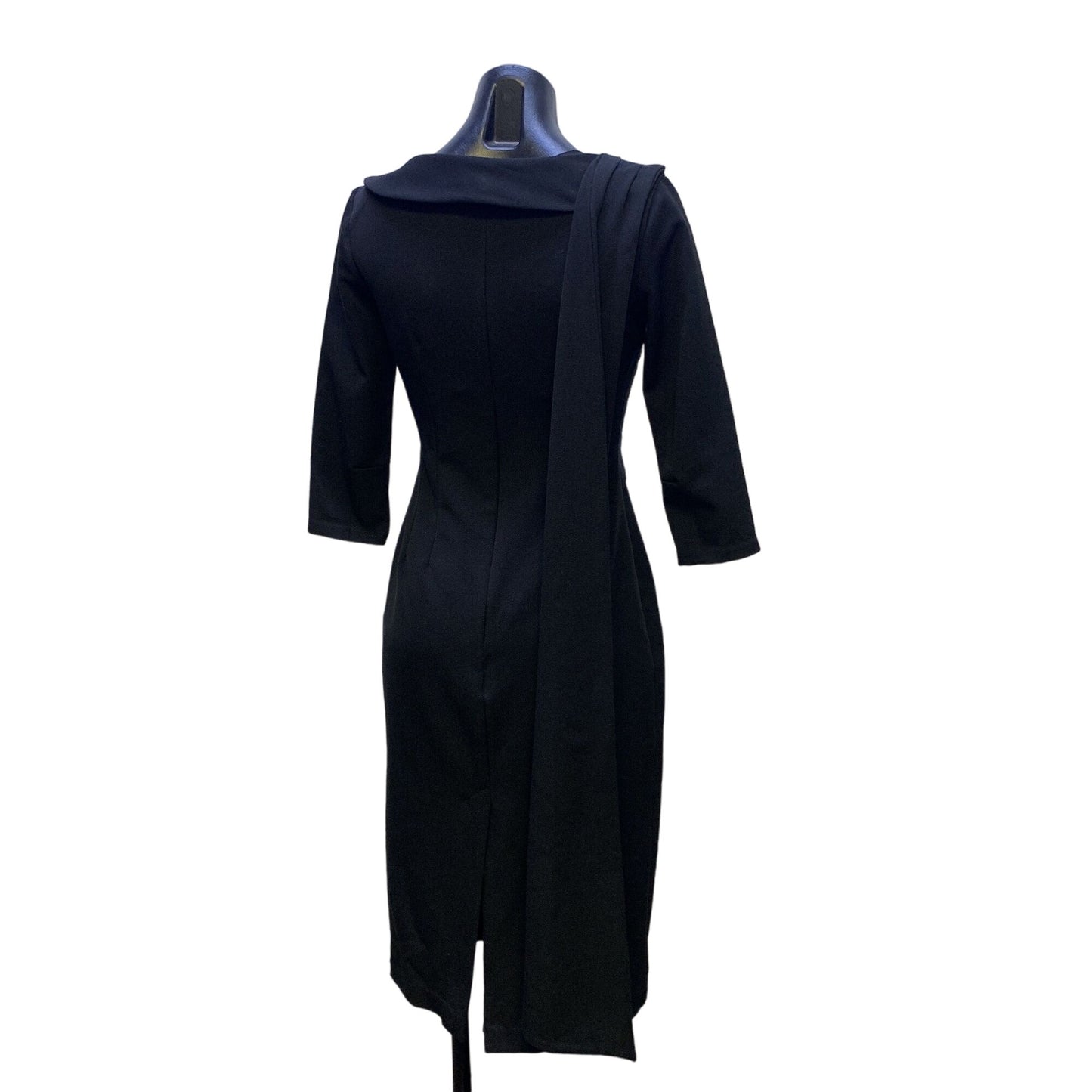 Vintage Dovima Black Long-Sleeve Dress With Draped Neckline & Sash