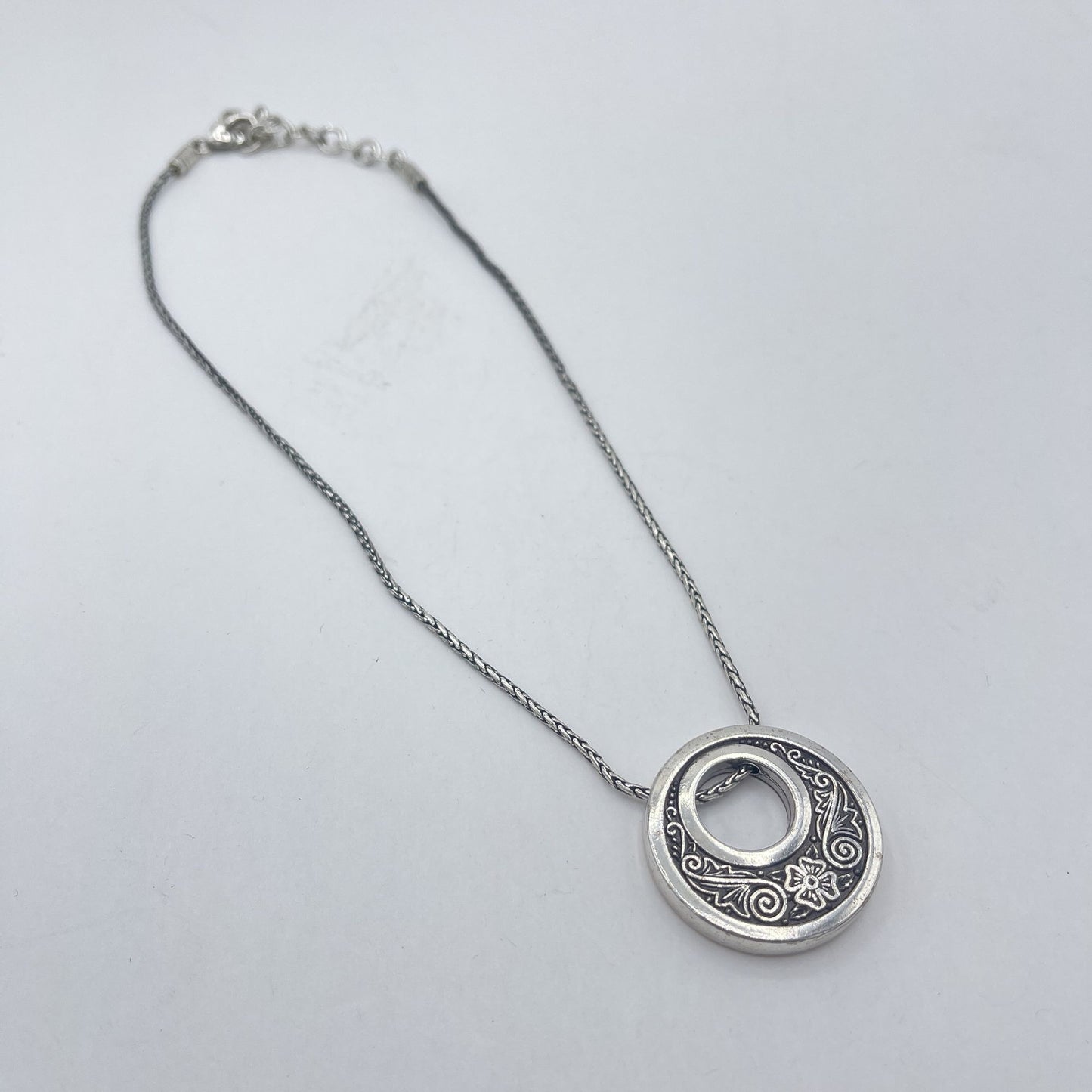 Brighton Double Circle Floral Print Silver Necklace Medium