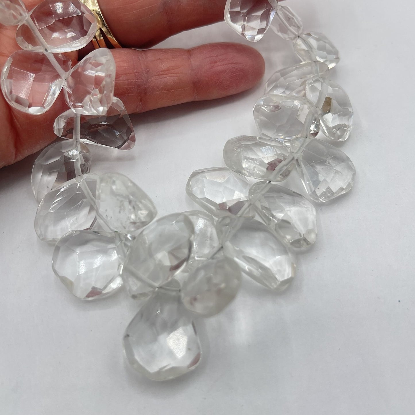 Vintage Faceted Clear Crystal Quartez Bead Necklace With Silver-Tone Clasp