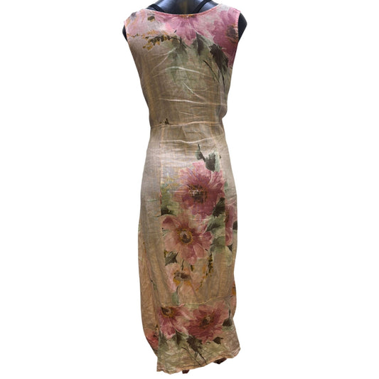 Made In Italy Vintage Italian Floral Linen Dress Sleeveless Square Neck M\L