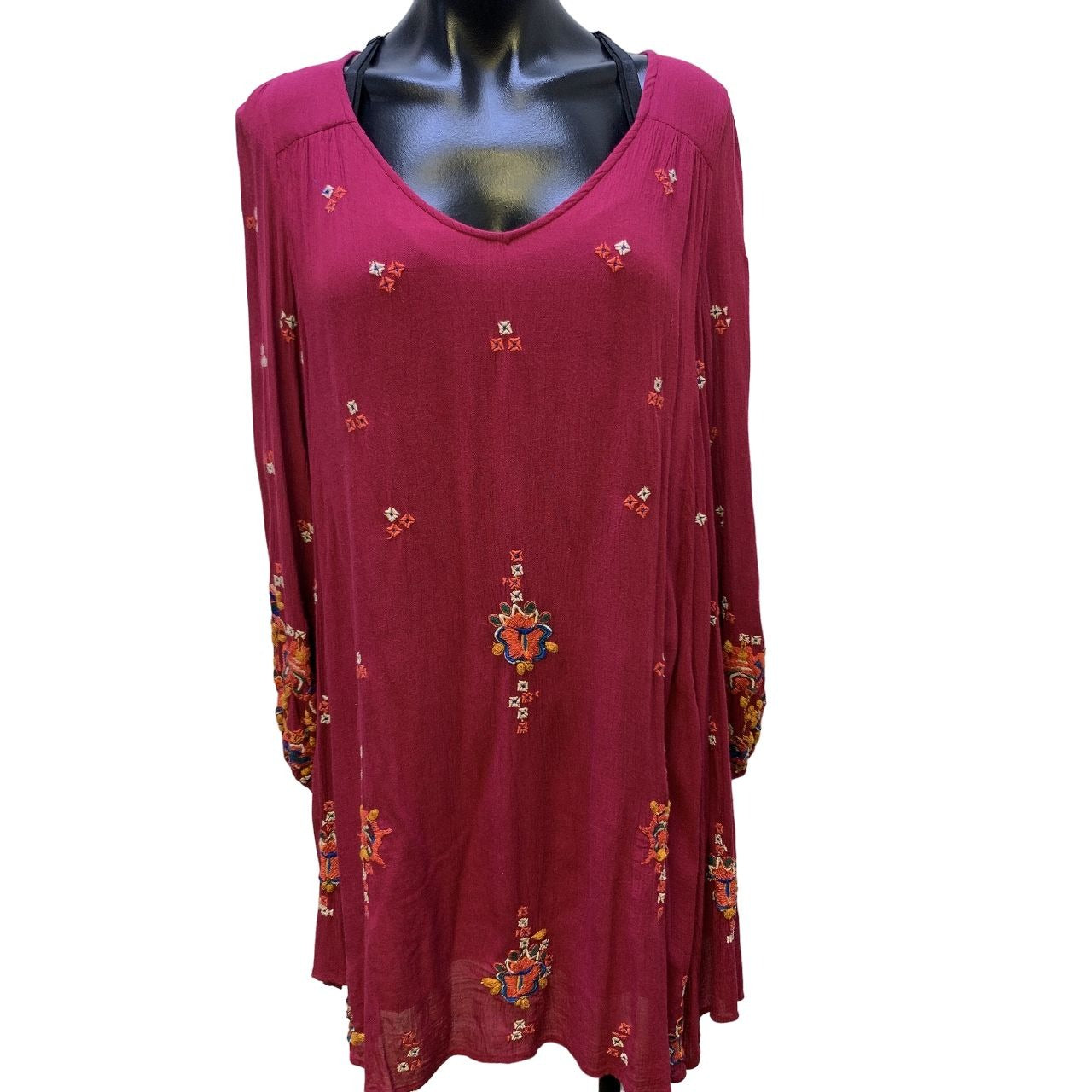*Free People Burgundy Open Back Embroidered Dress Medium