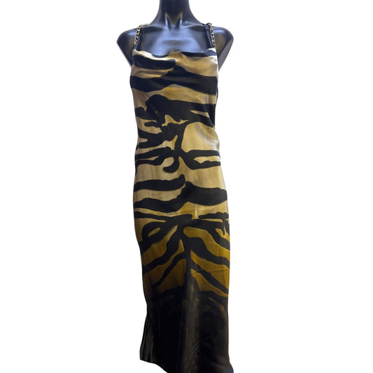 Camilla Tiger Print Satin Maxi Dress With Chain Straps & Embellishments XXL