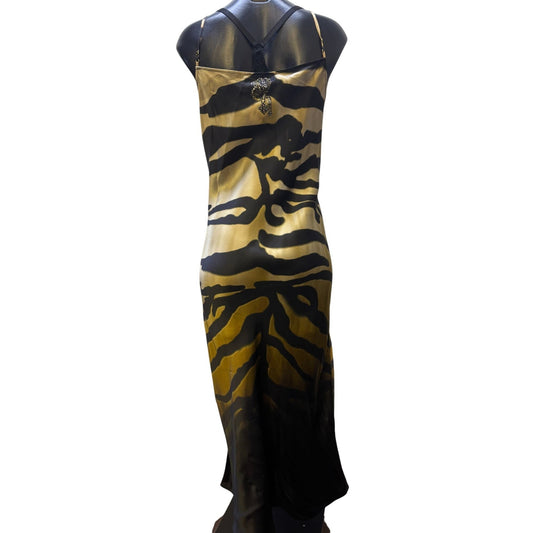 Camilla Tiger Print Satin Maxi Dress With Chain Straps & Embellishments XXL