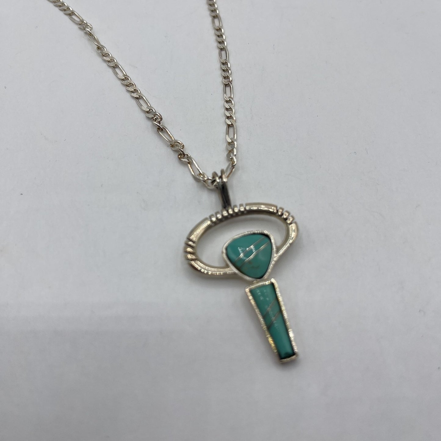 925 Sterling Silver Turquoise Key Pendant Necklace 18"