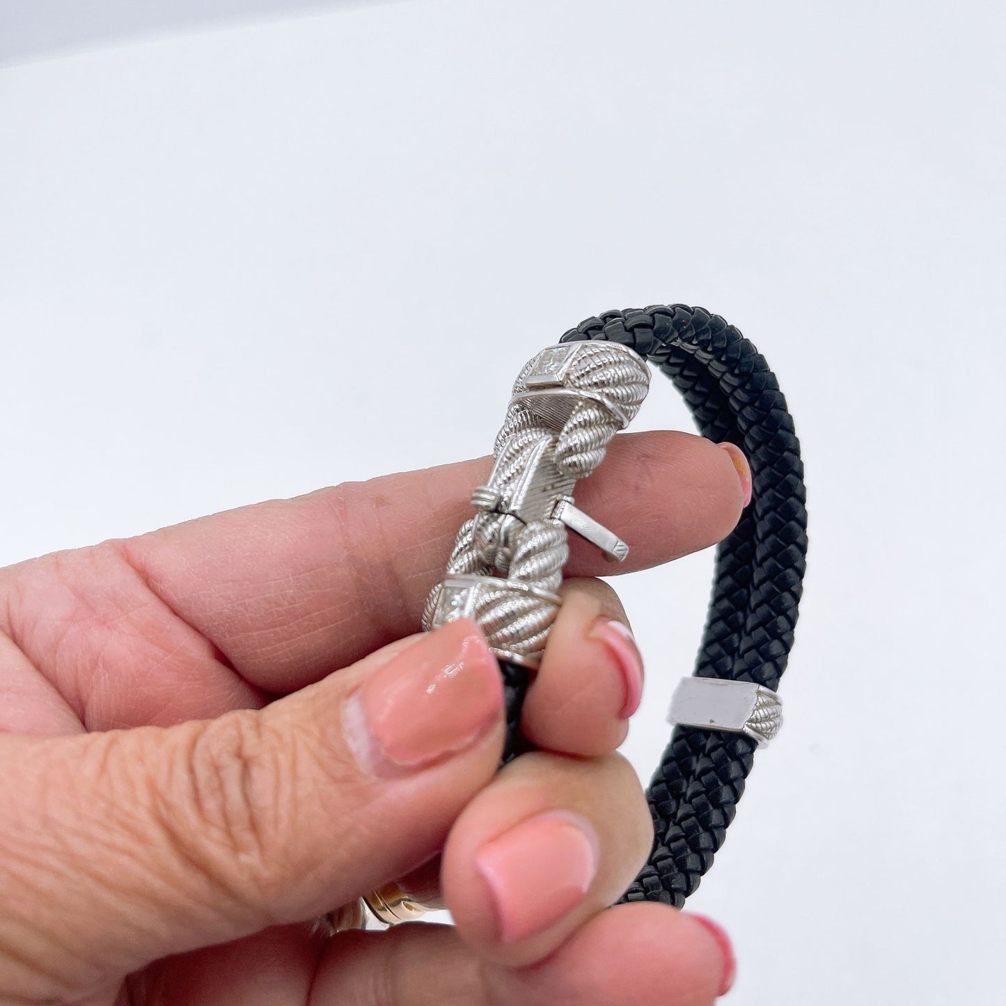 Judith Ripka 925 Black Leather Medium Bracelet
