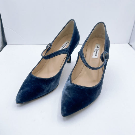 L.K. Bennett Blue Velvet Mary Jane Heels Shoes Size 8 /38.5
