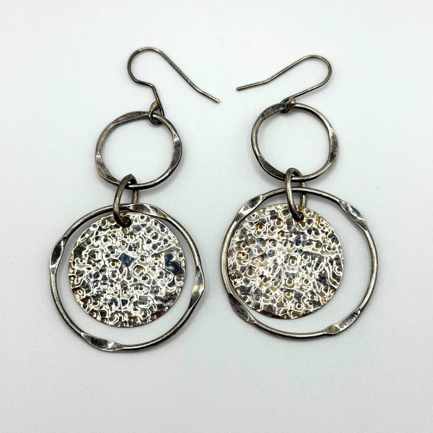 925 Sterling Silver Double Circle Dangle Earrings