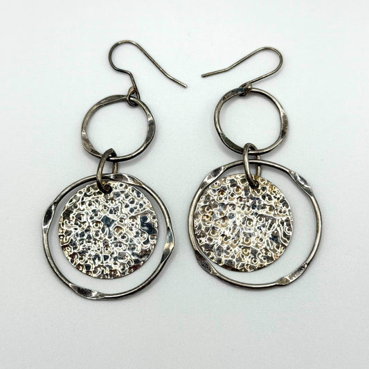 925 Sterling Silver Double Circle Dangle Earrings