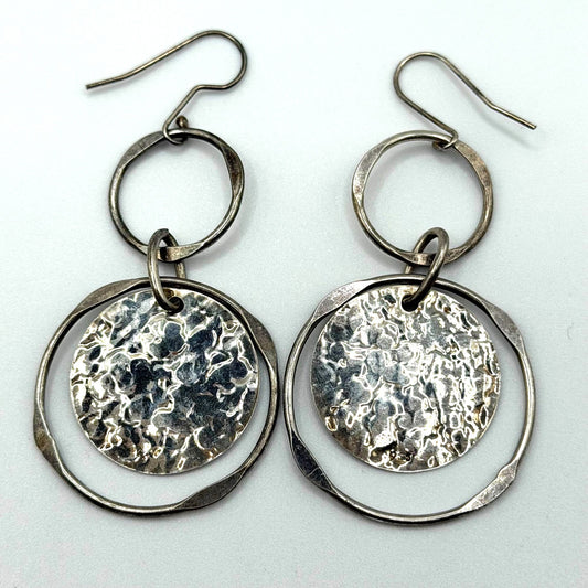 925 Sterling Silver Double Circle Dangle Earrings