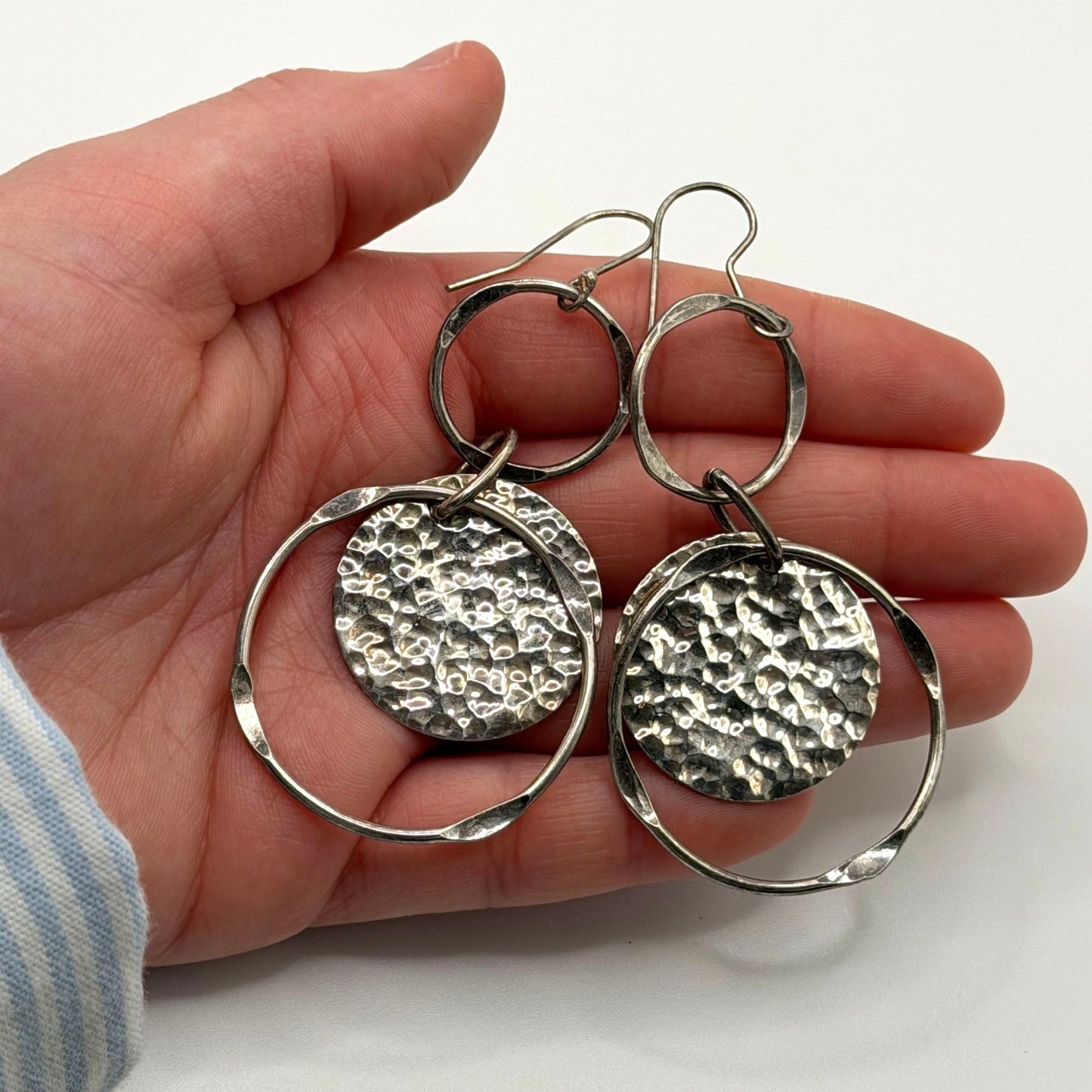 925 Sterling Silver Double Circle Dangle Earrings