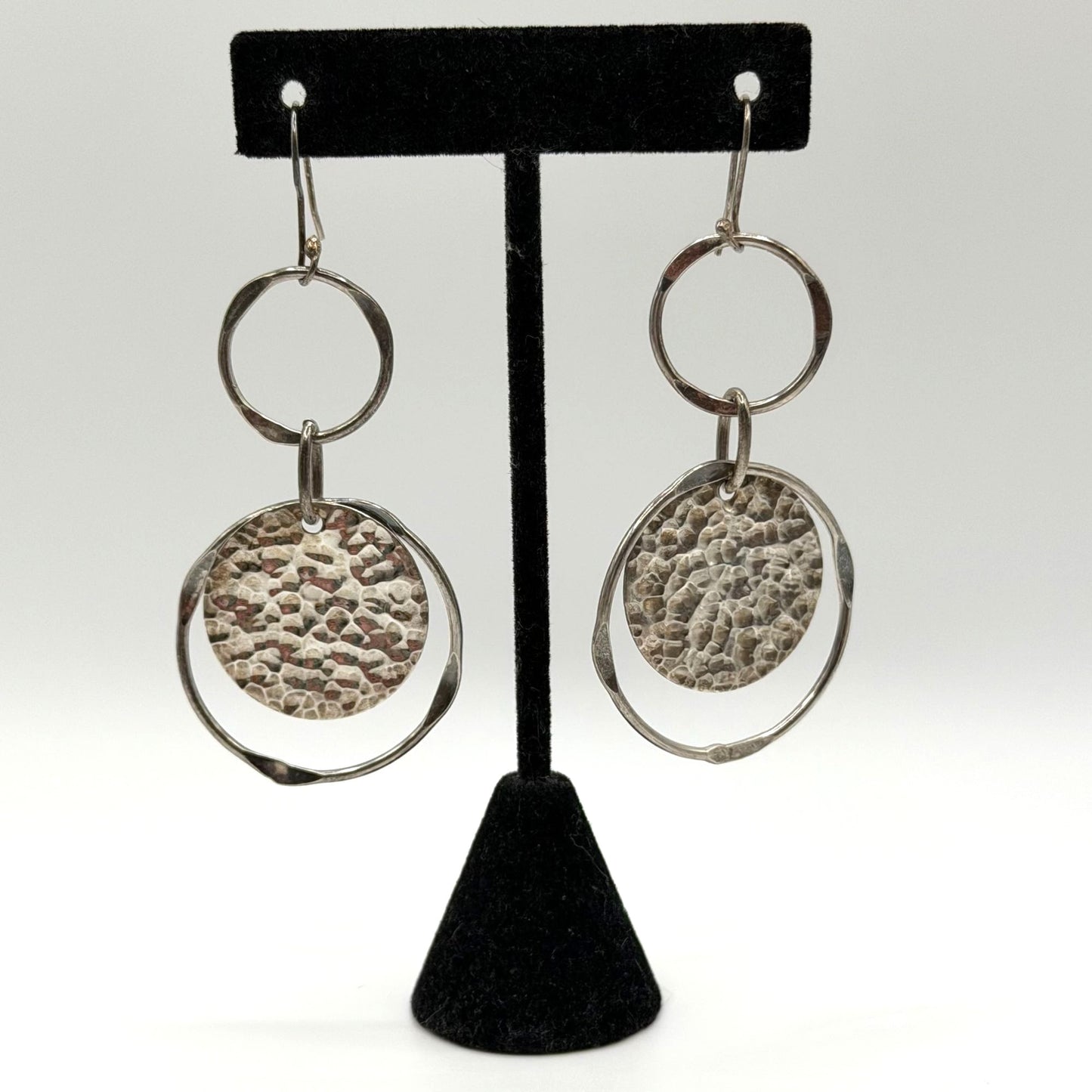 925 Sterling Silver Double Circle Dangle Earrings