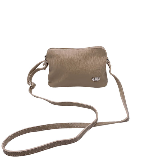 L'artigiano Beige Genuine Leather Crossbody Bag Made In Italy With Adjustable Strap & Zippered Pockets