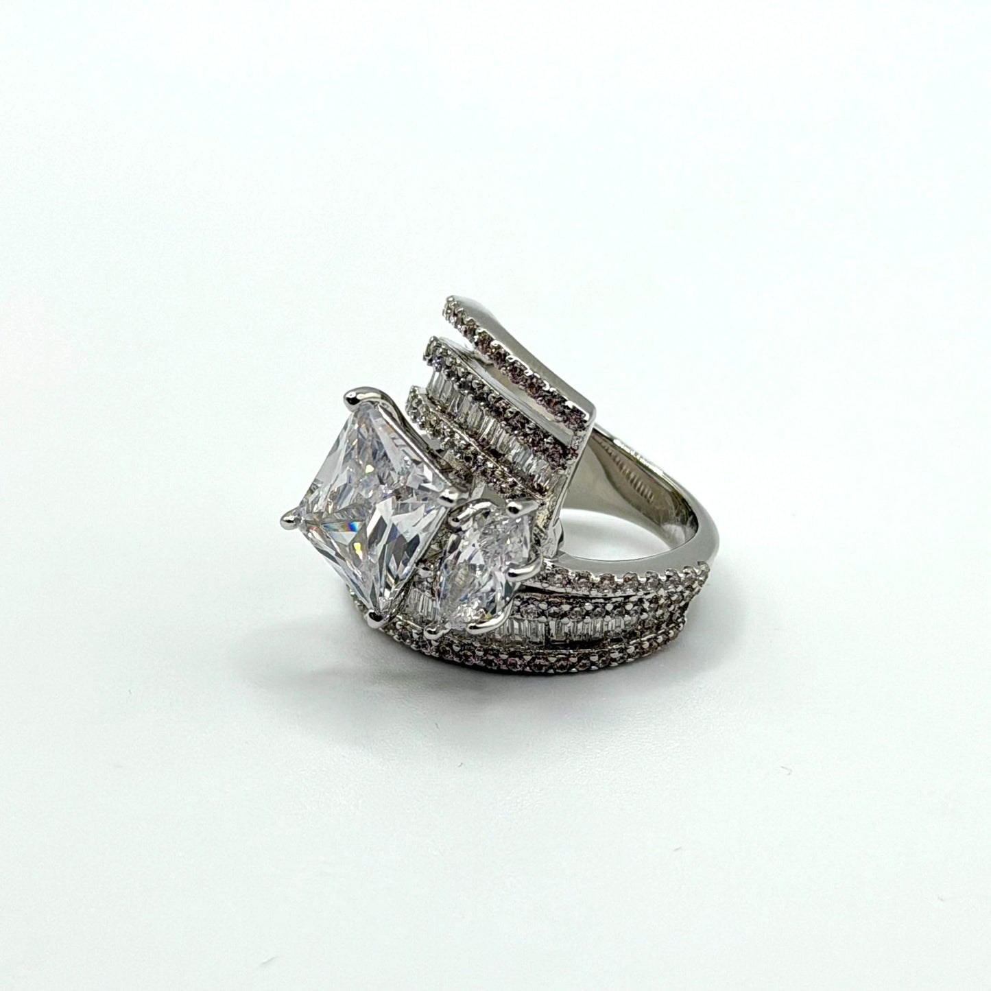 Jzora Multi-Stone Wide Band Silver-Tone Ring Size 5.5