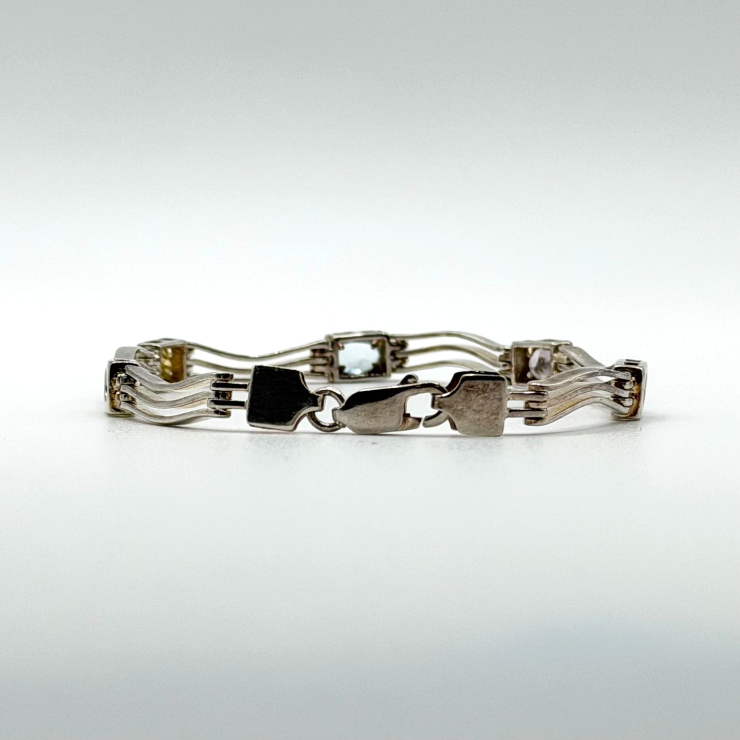 Vintage Sterling Silver Bar Link Bracelet With Topaz Peridot Citrine