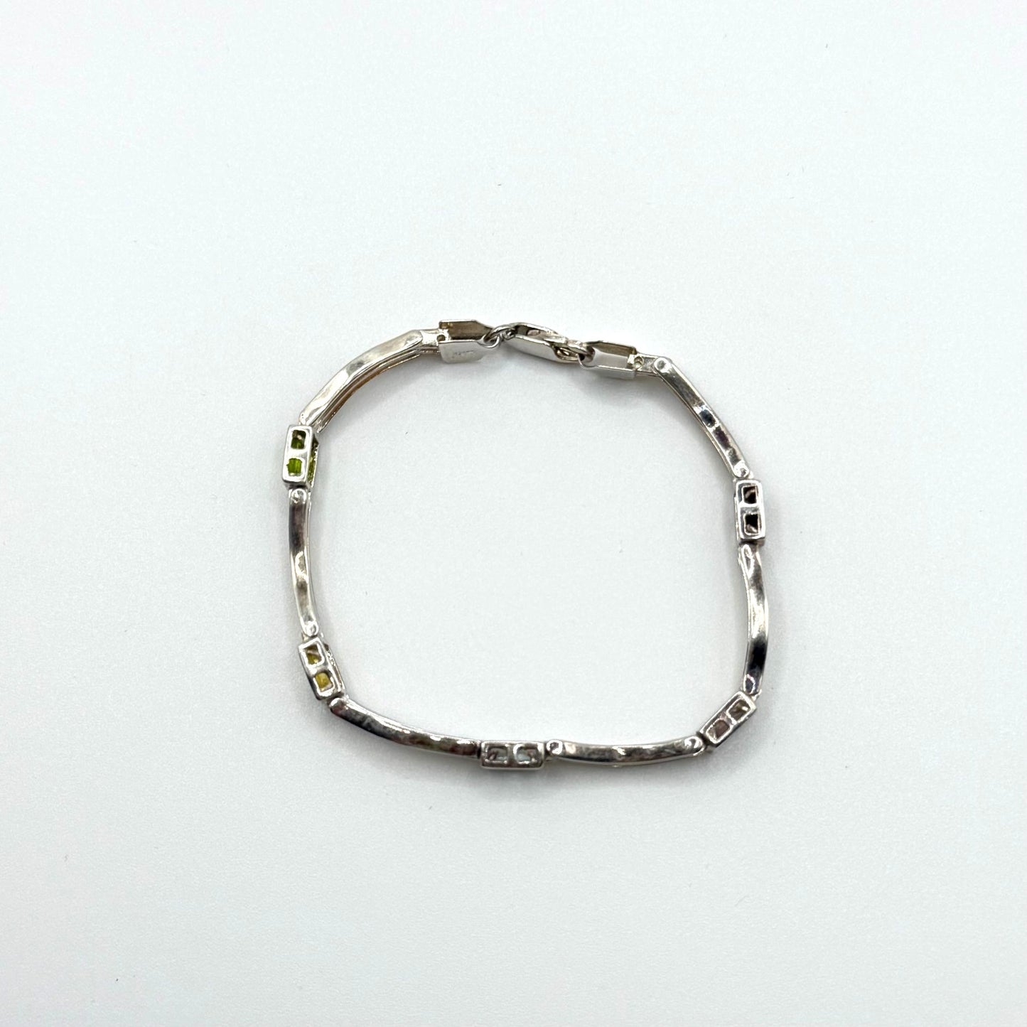 Vintage Sterling Silver Bar Link Bracelet With Topaz Peridot Citrine