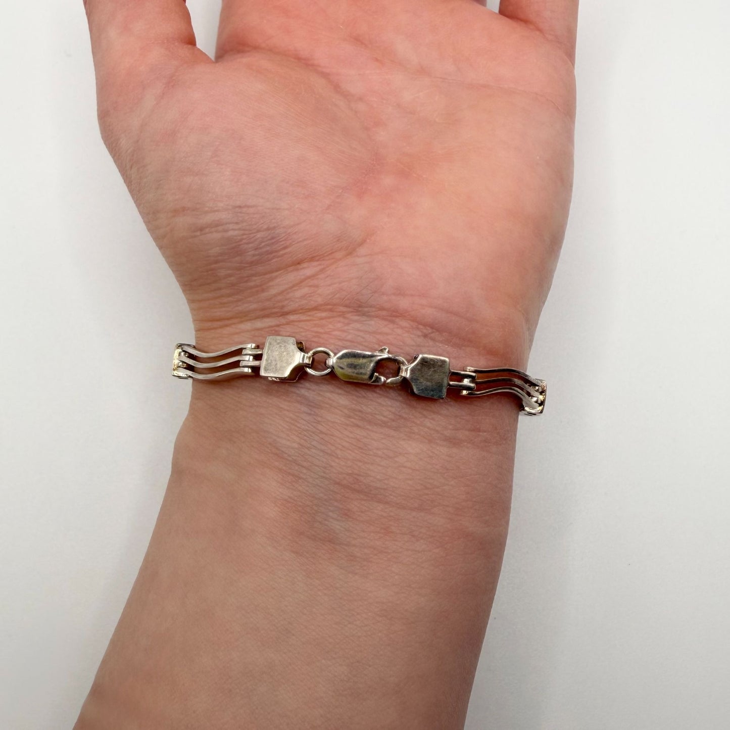 Vintage Sterling Silver Bar Link Bracelet With Topaz Peridot Citrine