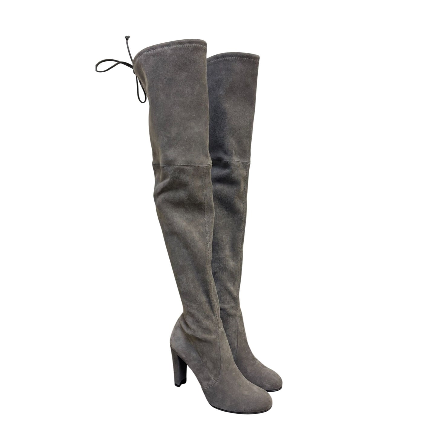 Stuart Weitzman Suede Over-The-Knee Boots Grey With Block Heel & Tie Closure Size 7