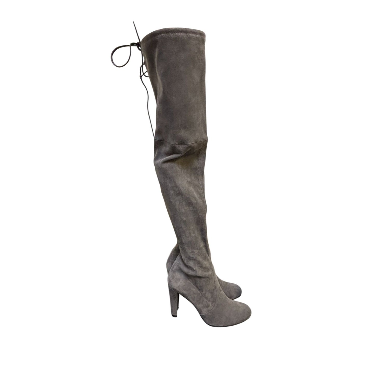 Stuart Weitzman Suede Over-The-Knee Boots Grey With Block Heel & Tie Closure Size 7