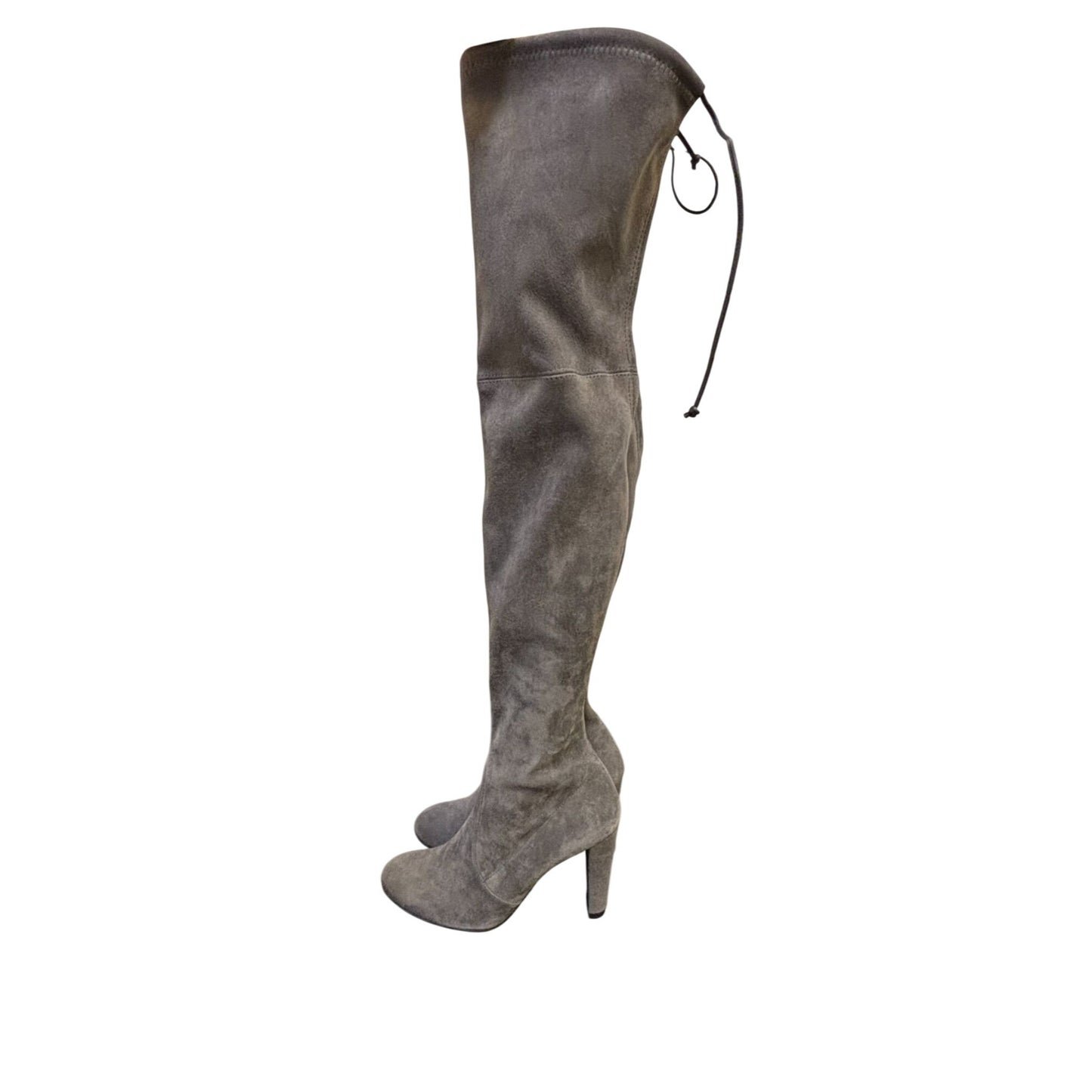Stuart Weitzman Suede Over-The-Knee Boots Grey With Block Heel & Tie Closure Size 7