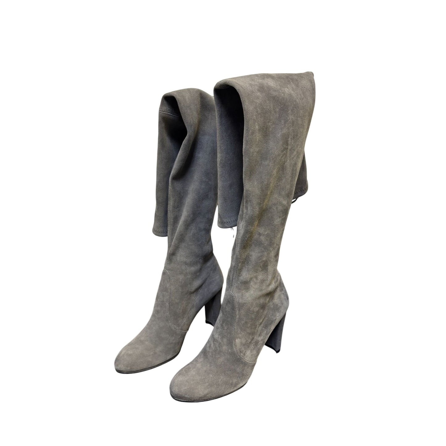 Stuart Weitzman Suede Over-The-Knee Boots Grey With Block Heel & Tie Closure Size 7