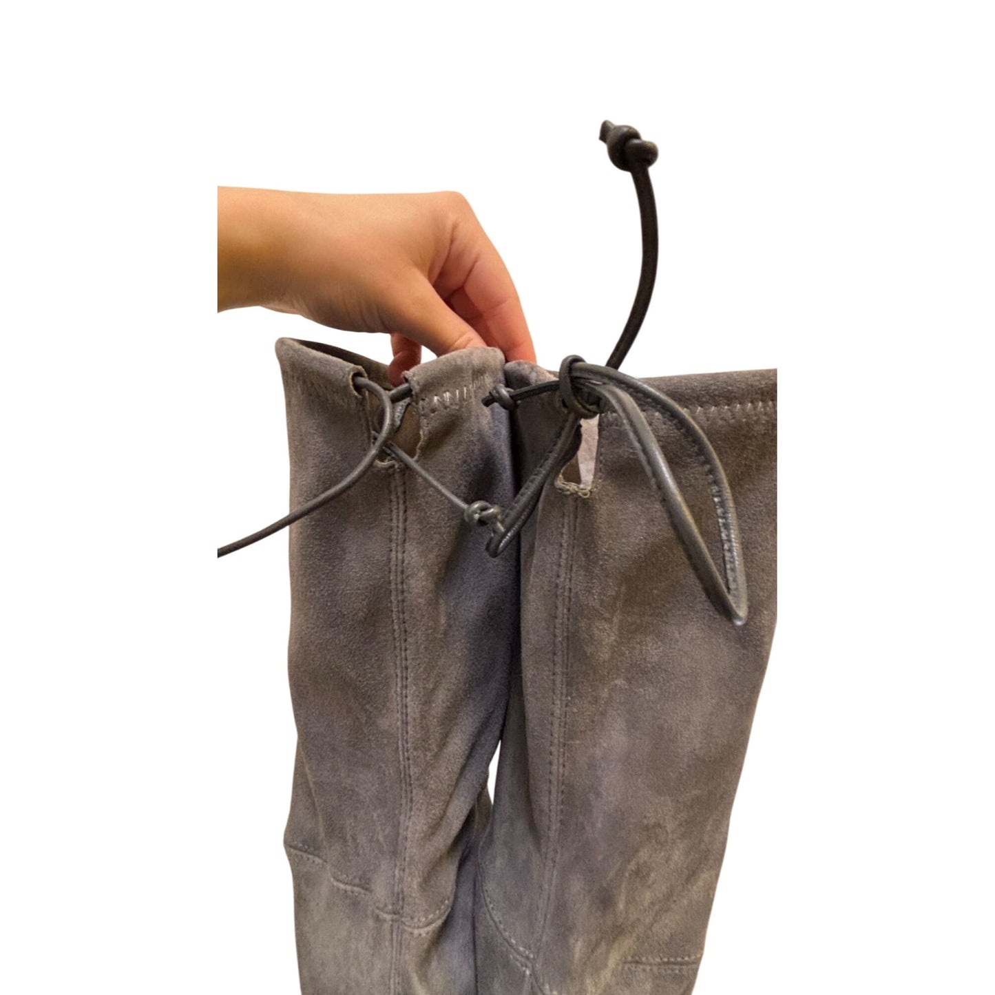 Stuart Weitzman Suede Over-The-Knee Boots Grey With Block Heel & Tie Closure Size 7