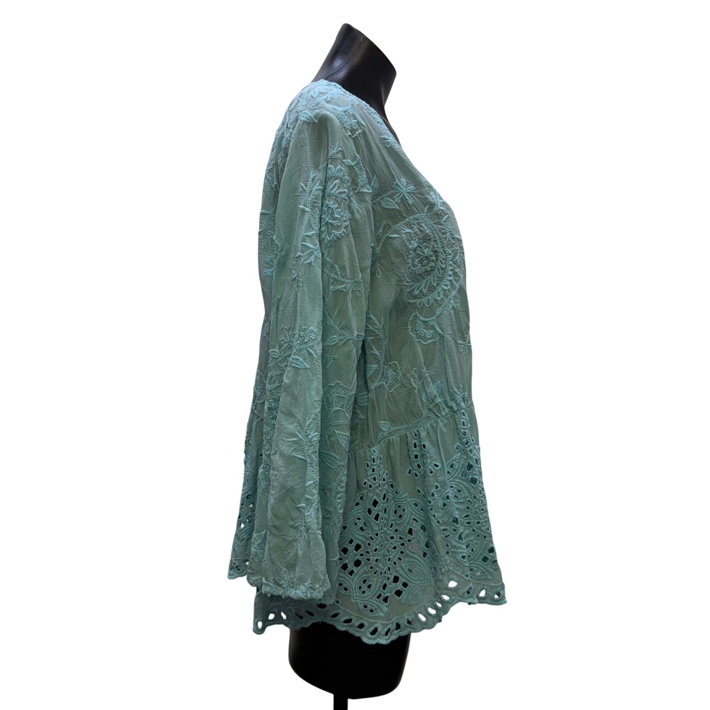 Johnny Was Embroidered Blue Blouse Button Front Tunic XL