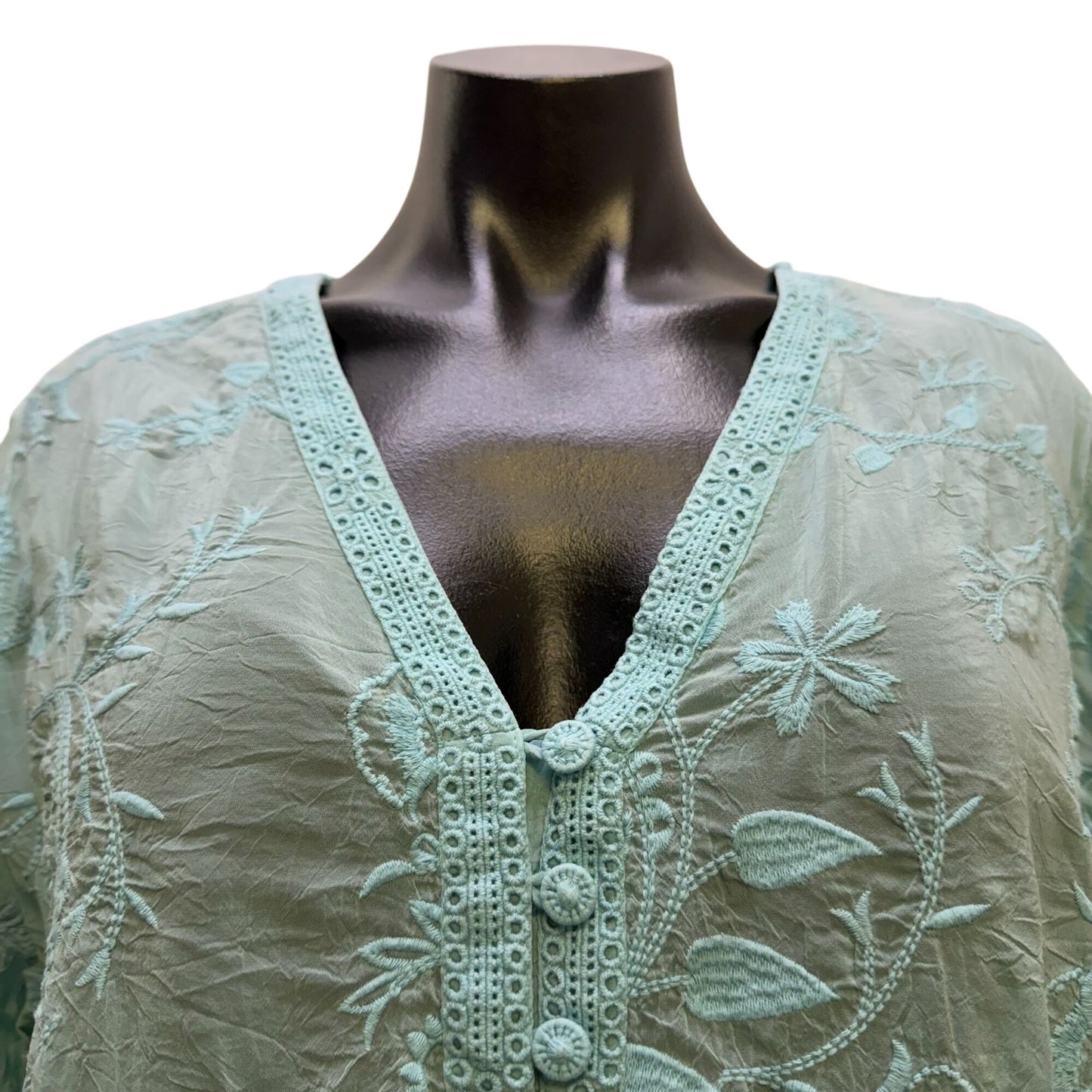 Johnny Was Embroidered Blue Blouse Button Front Tunic XL