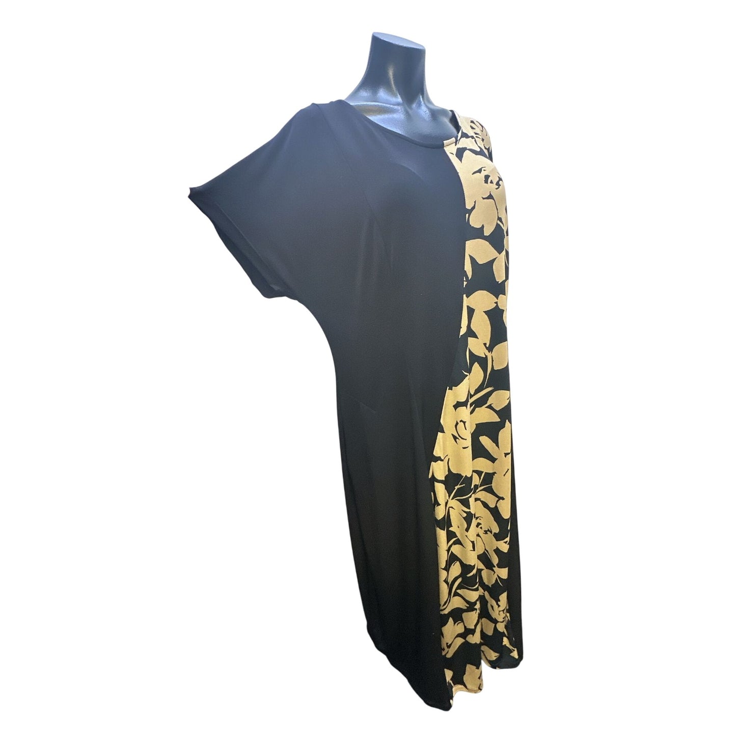 Alembika Black & Tan Floral Print Short Sleeve Maxi Dress Size 14