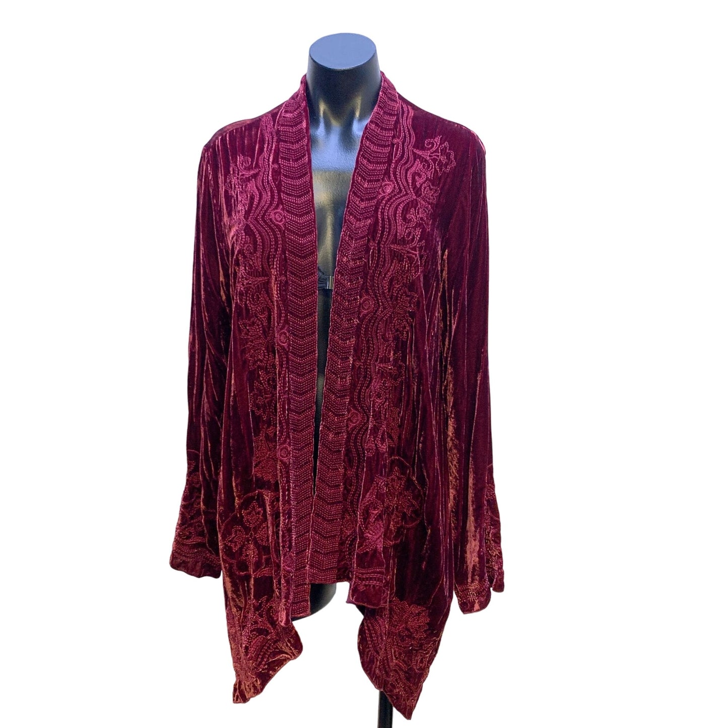 JW Los Angeles Burgundy Velvet Kimono Cardigan M