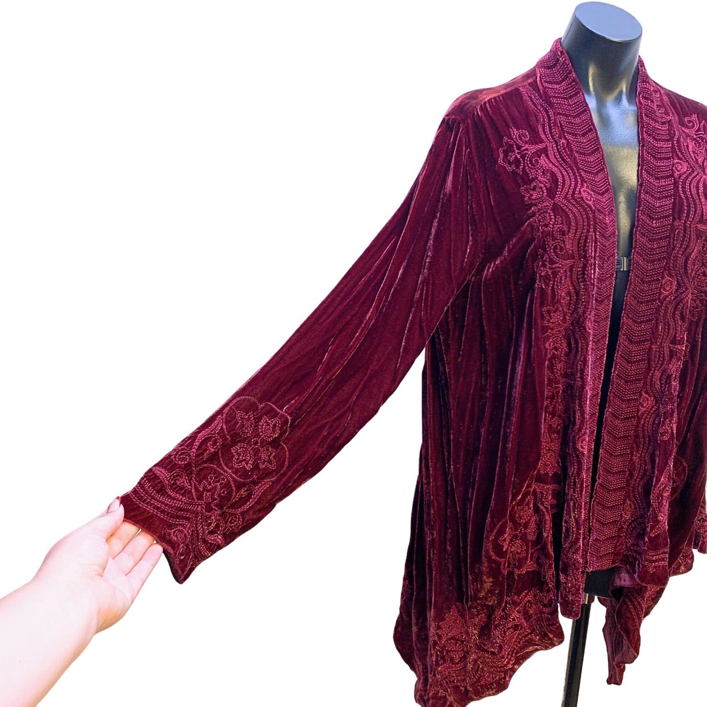 JW Los Angeles Burgundy Velvet Kimono Cardigan M