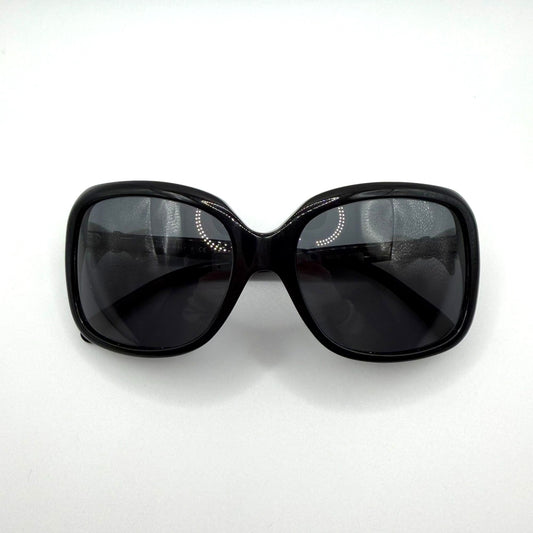 Chanel Ribbon Coco Black Oversized Sunglasses With White Bow Accent