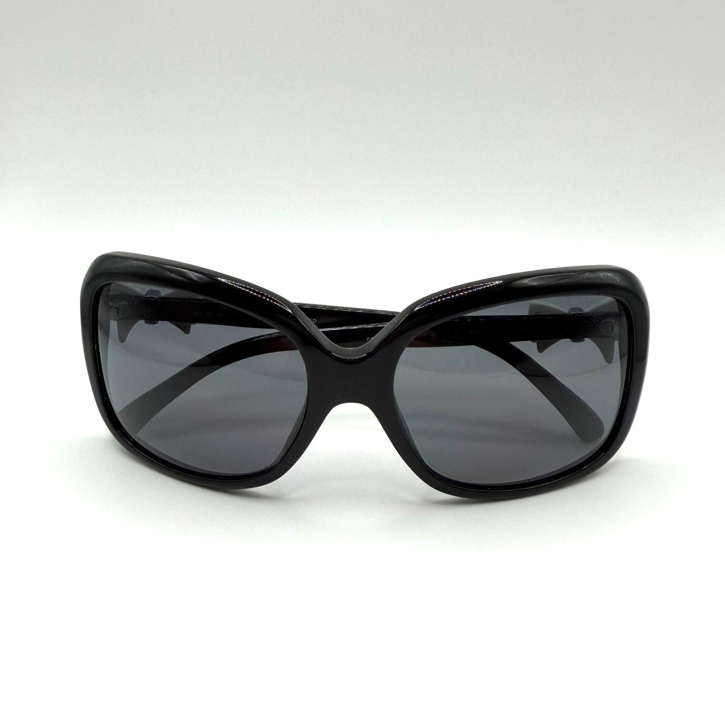 Chanel Ribbon Coco Black Oversized Sunglasses With White Bow Accent