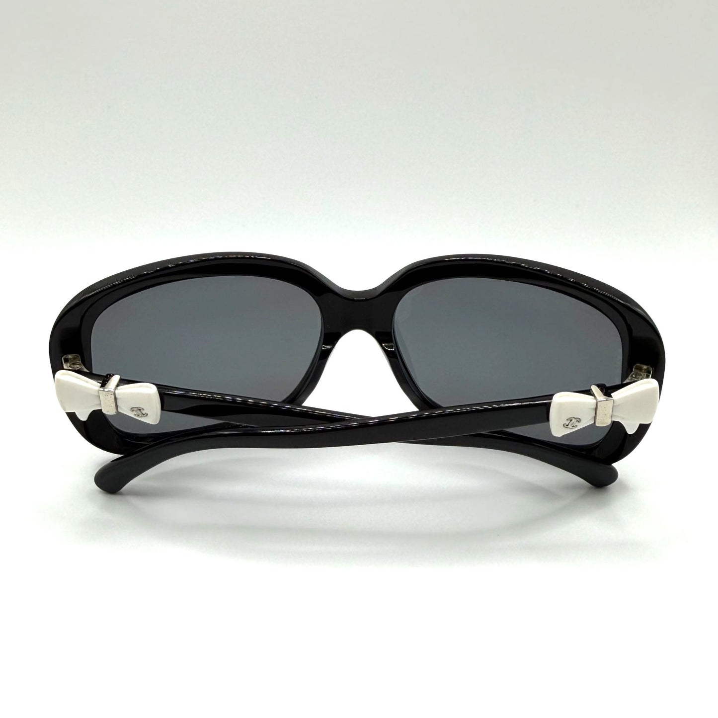Chanel Ribbon Coco Black Oversized Sunglasses With White Bow Accent