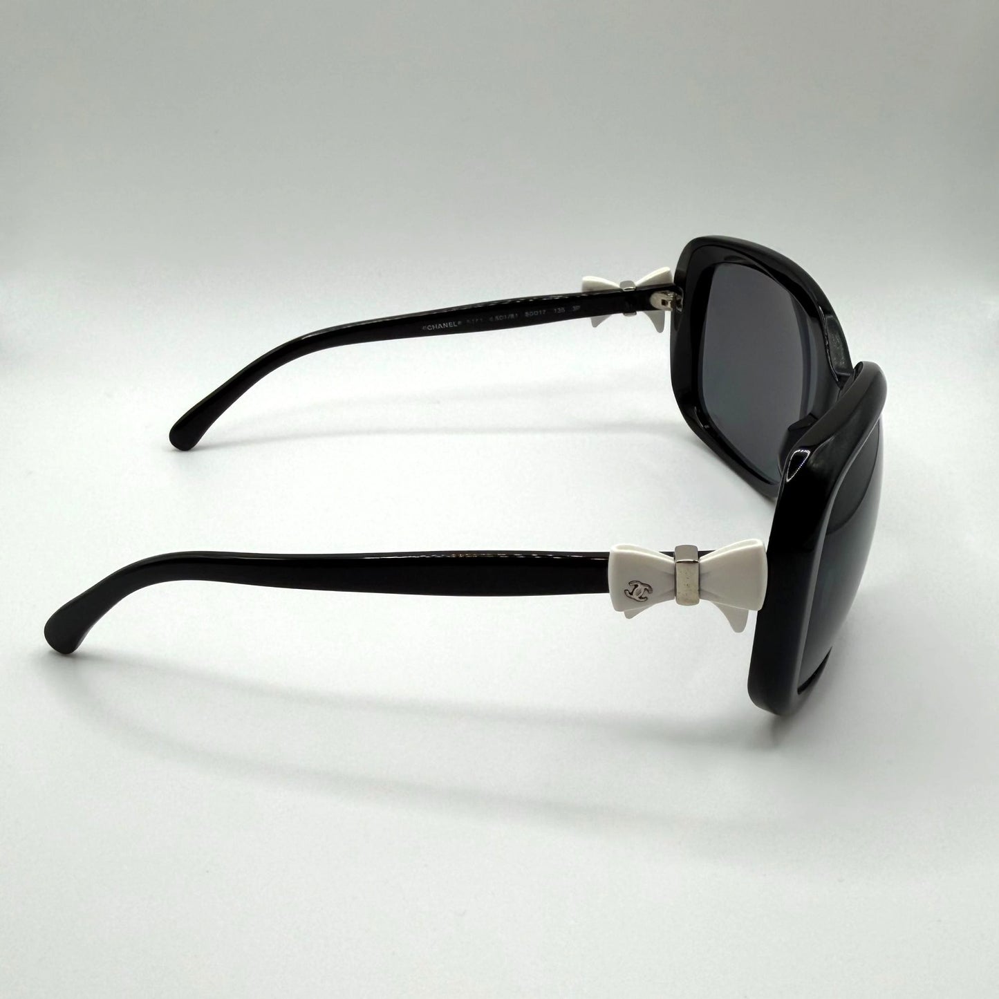 Chanel Ribbon Coco Black Oversized Sunglasses With White Bow Accent