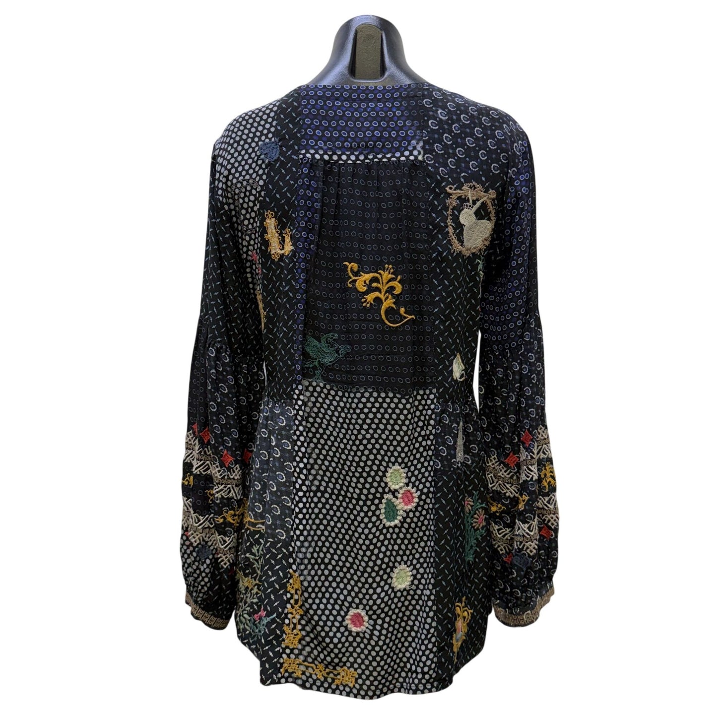Johnny Was Biya Black Multicolor Embroidered Tunic Blouse XS