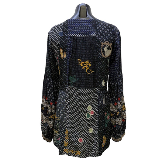 Johnny Was Biya Black Multicolor Embroidered Tunic Blouse XS